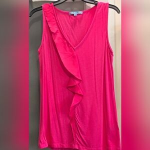 Antonio Melani Vibrant Pink V-Neck,Sleeveless BLOUSE w/Ruffle Detail, Size Small